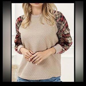 Plus Size Plaid Quilted Sweatshirt